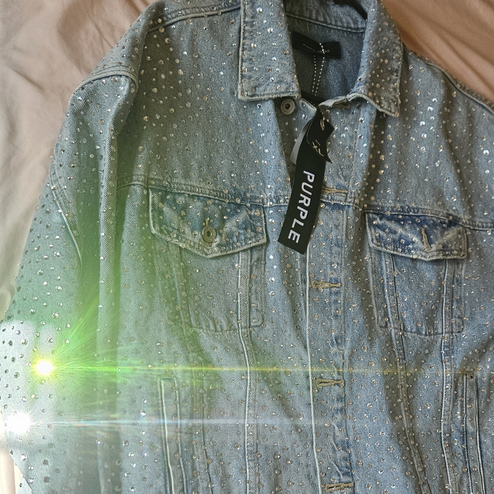 Purple Men's Denim Jacket with Studded Design